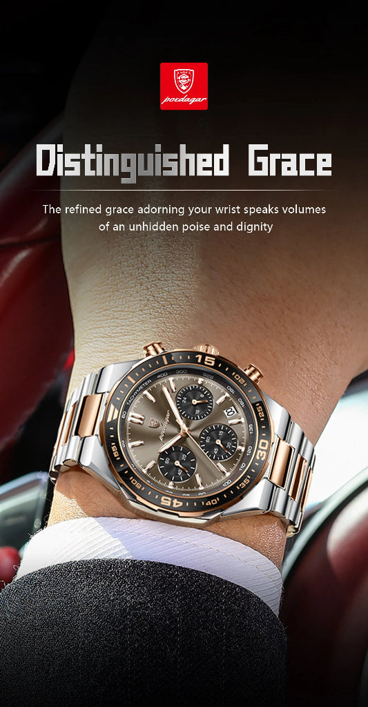 Business Chronograph Watch – Stainless Steel, Luminous Dial, Date Display