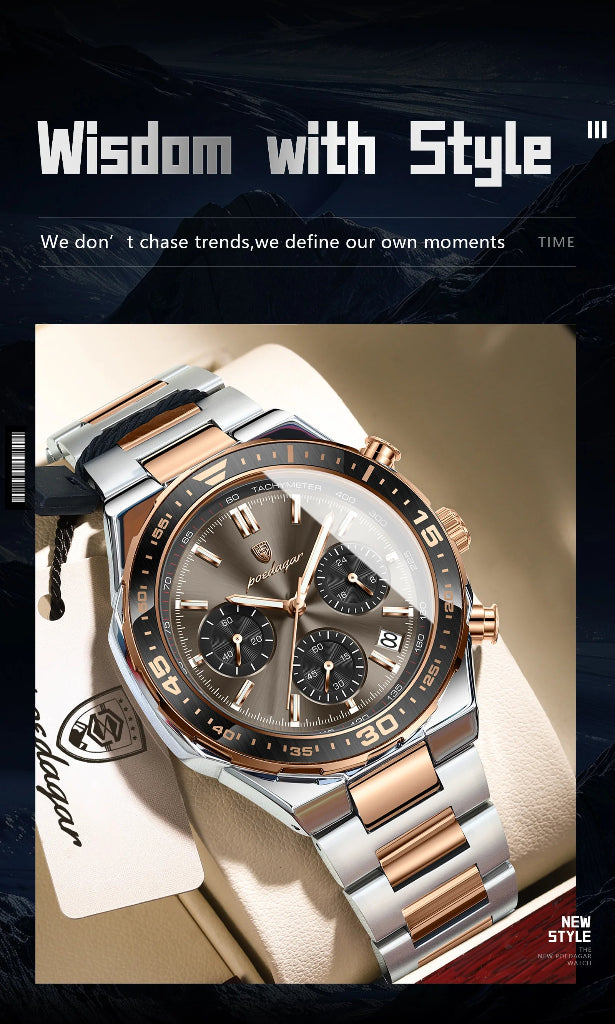 Business Chronograph Watch – Stainless Steel, Luminous Dial, Date Display