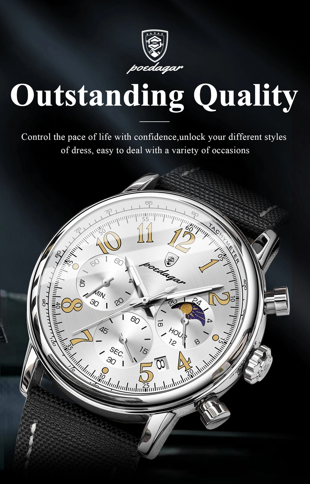 Classic Chronograph Watch – Luminous Arabic Dial with Nylon Strap