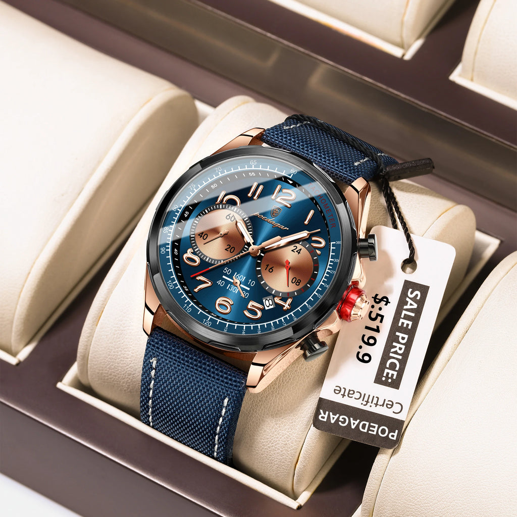 Chronograph Watch with Nylon Strap – Complete Calendar & Luminous Arabic Dial