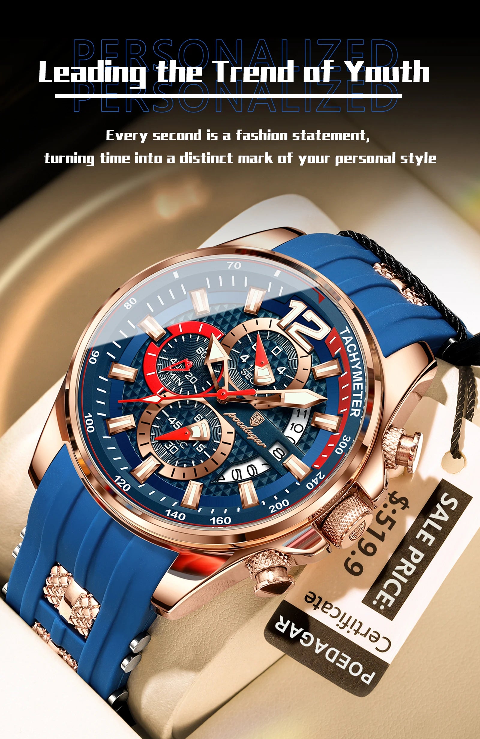 Chronograph Sport Watch – Large Arabic Dial with Silicone Strap & Full Calendar