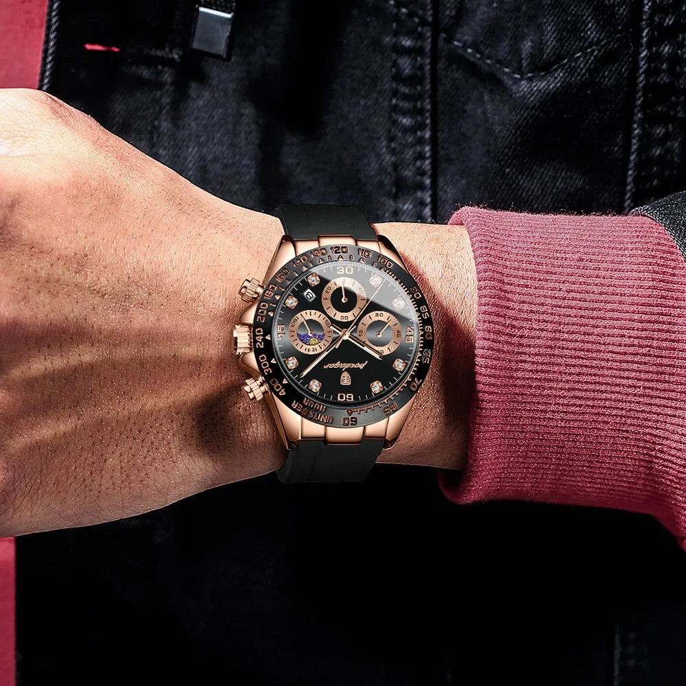 Chronograph Watch with Bamboo Strap – Luminous Dial & Date