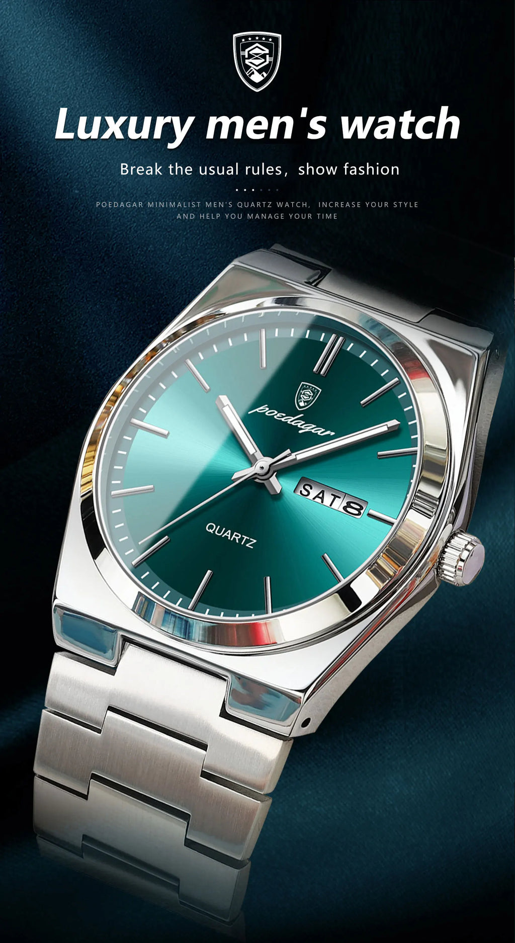 Full Calendar Sport Watch – Luminous Dial with Hidden Clasp Bracelet