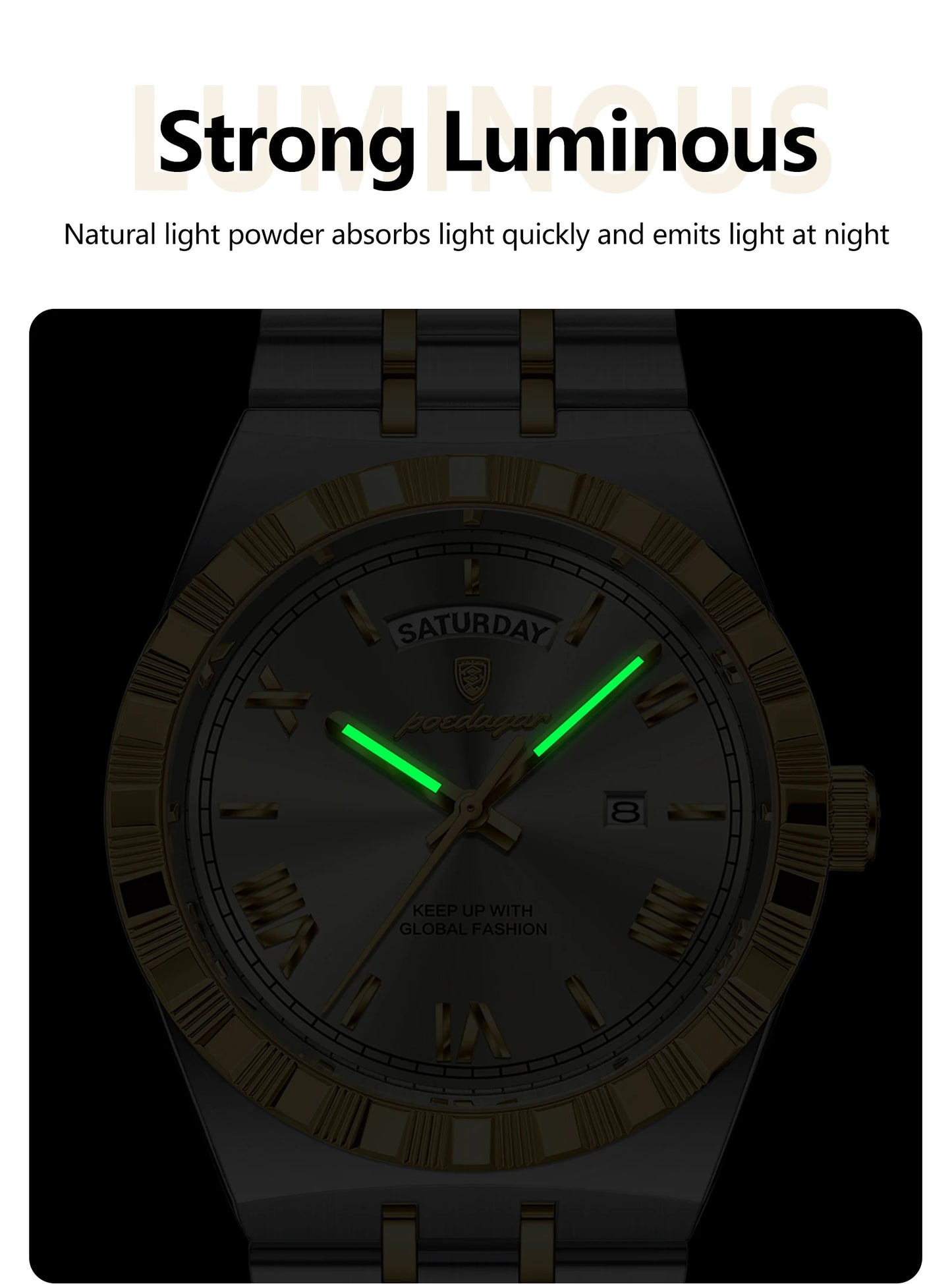 Luxury Business Chronograph – Day, Date, Luminous Dial, Steel Bracelet