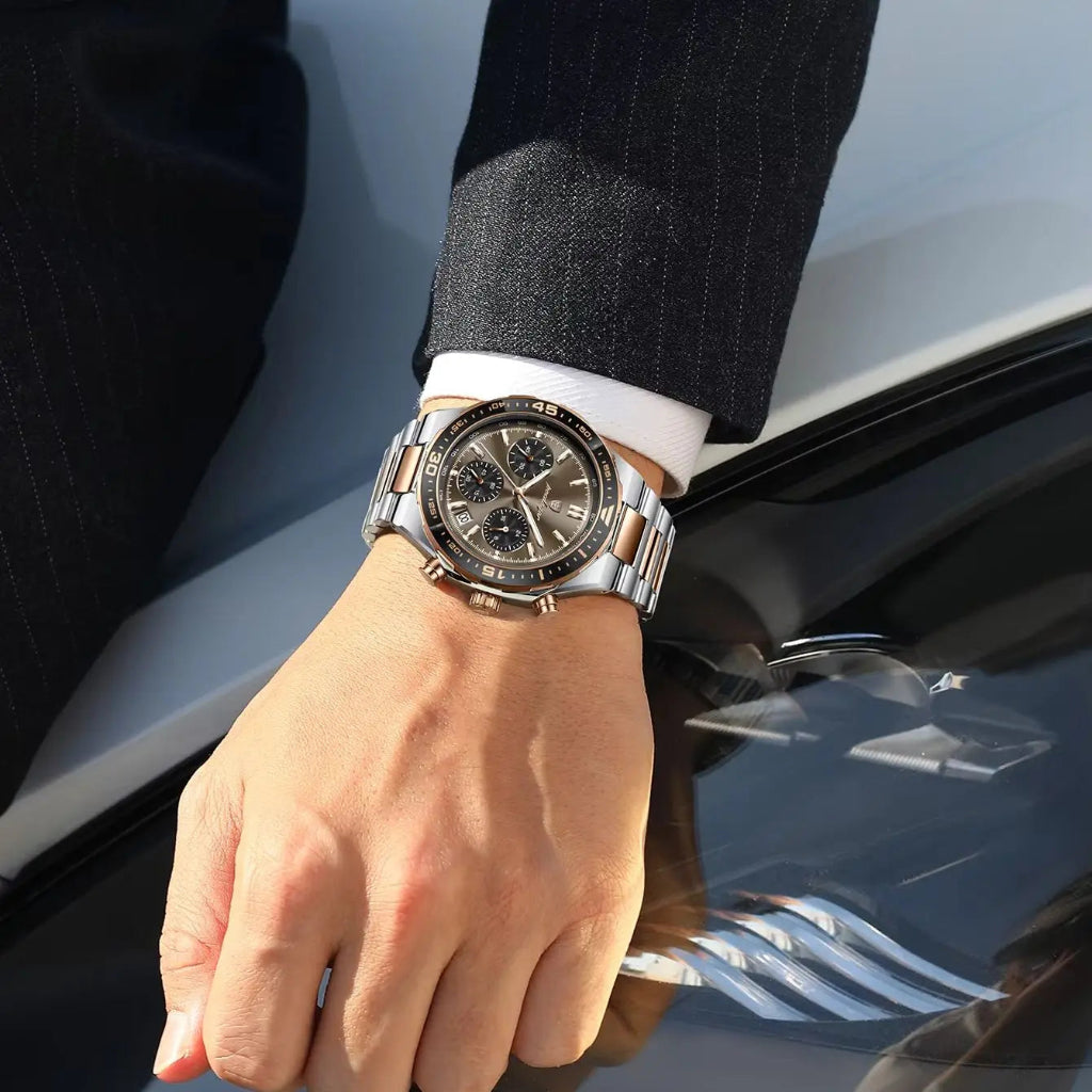 Business Chronograph Watch – Stainless Steel, Luminous Dial, Date Display