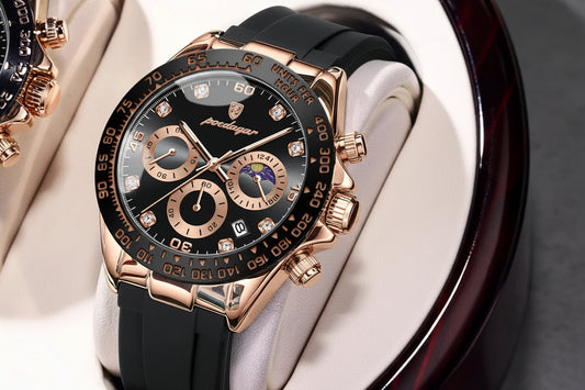 Chronograph Watch with Bamboo Strap – Luminous Dial & Date