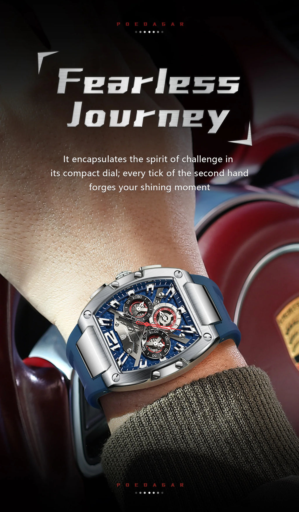 Tonneau Chronograph Watch – Luminous Arabic Dial with Silicone Strap