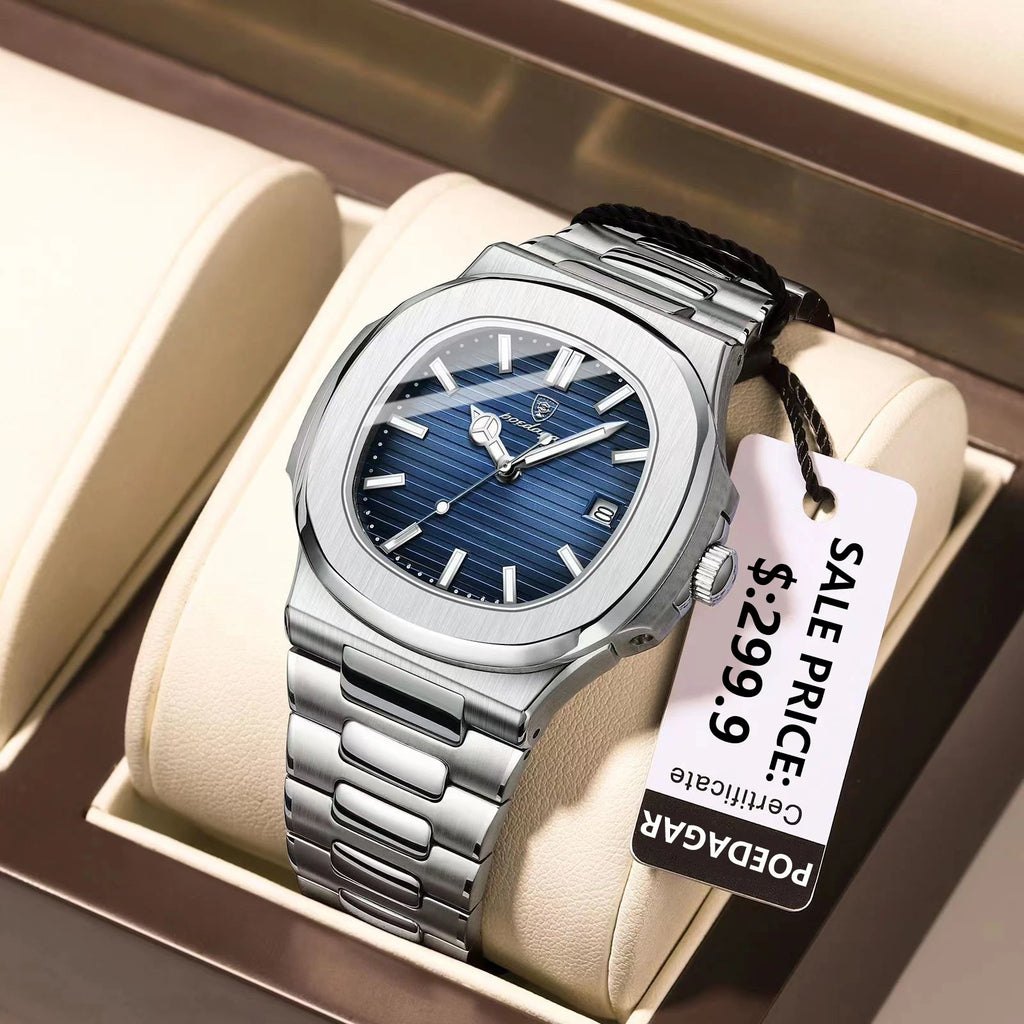 Square Business Watch – Luminous Numberless Dial with Hidden Clasp