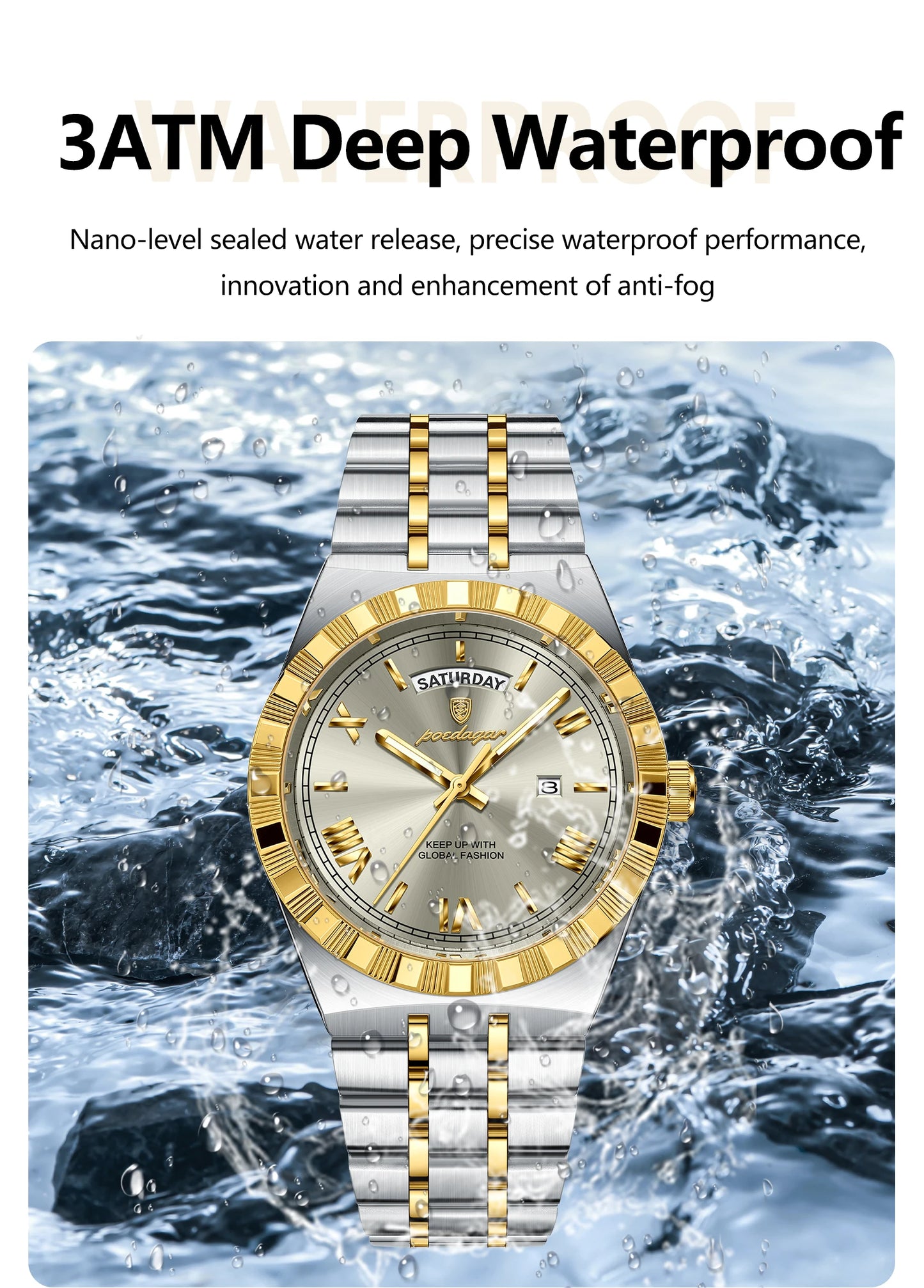 Luxury Business Chronograph – Day, Date, Luminous Dial, Steel Bracelet
