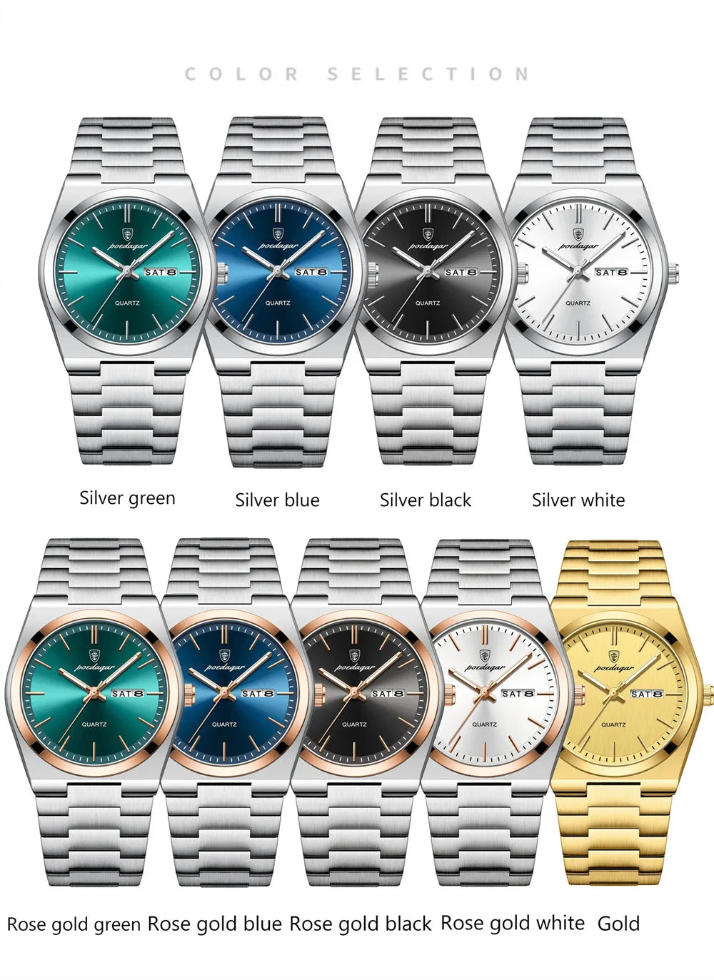 Minimalist Sport Watch – Full Calendar, Luminous Markers & Metal Strap