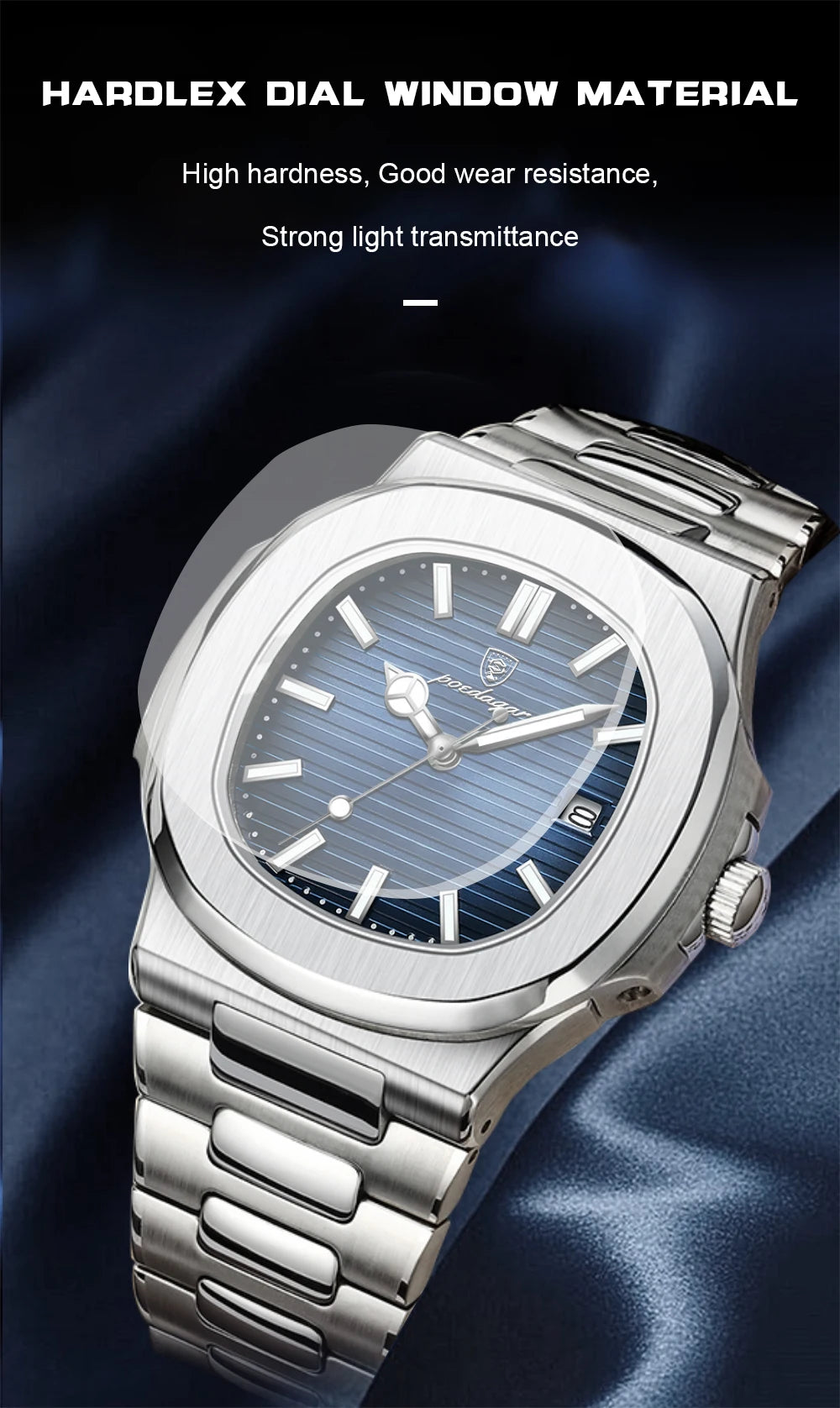 Square Business Watch – Luminous Numberless Dial with Hidden Clasp