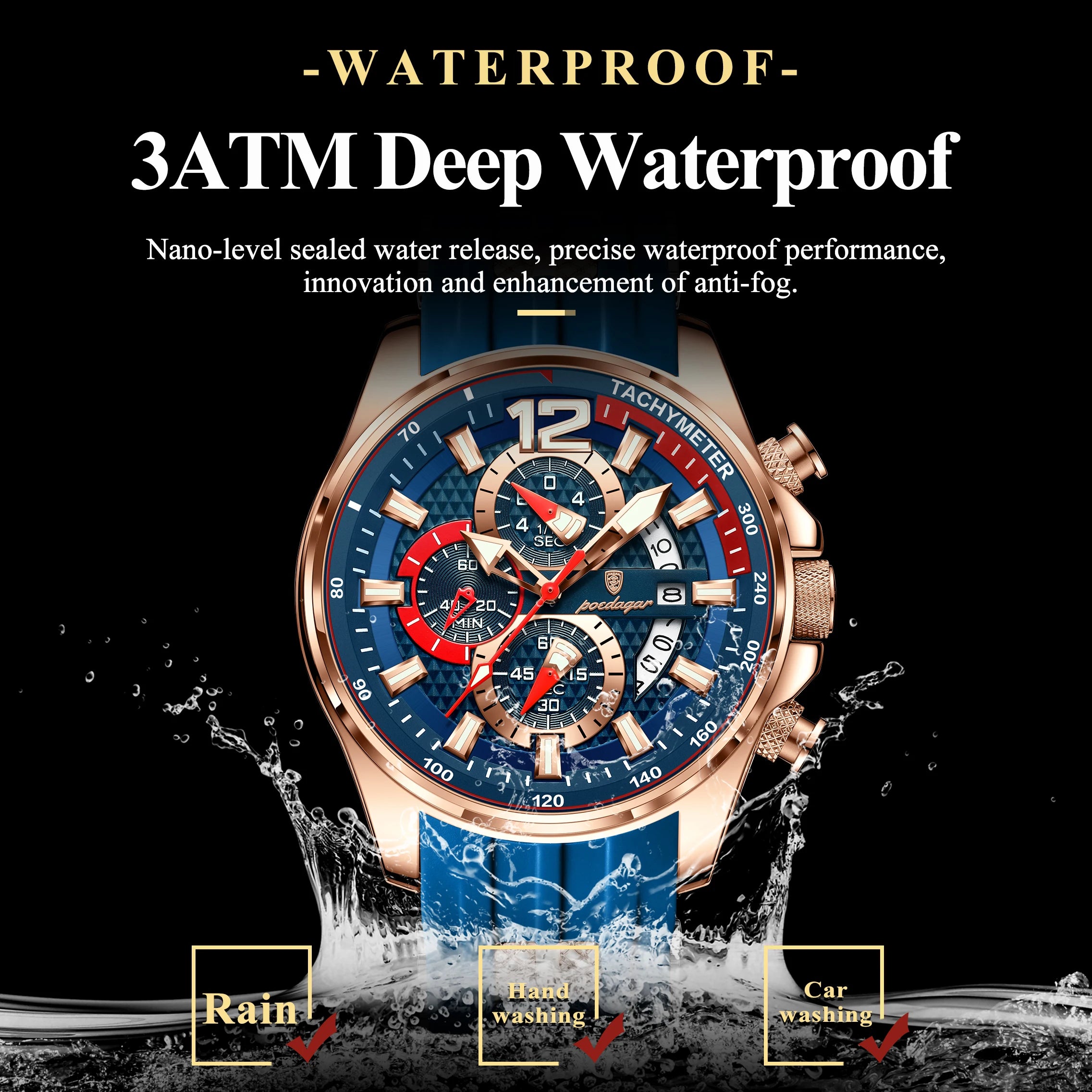 Chronograph Sport Watch – Large Arabic Dial with Silicone Strap & Full Calendar