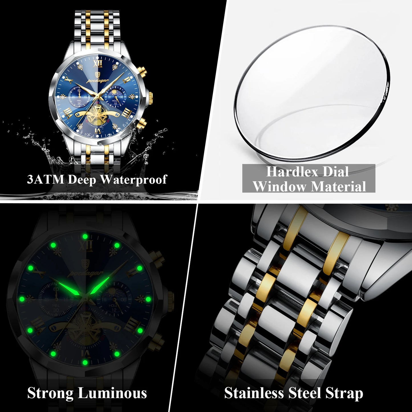 Premium Men's Chronograph Watch – Stainless Steel, Luminous, 3Bar Water‑Resistant
