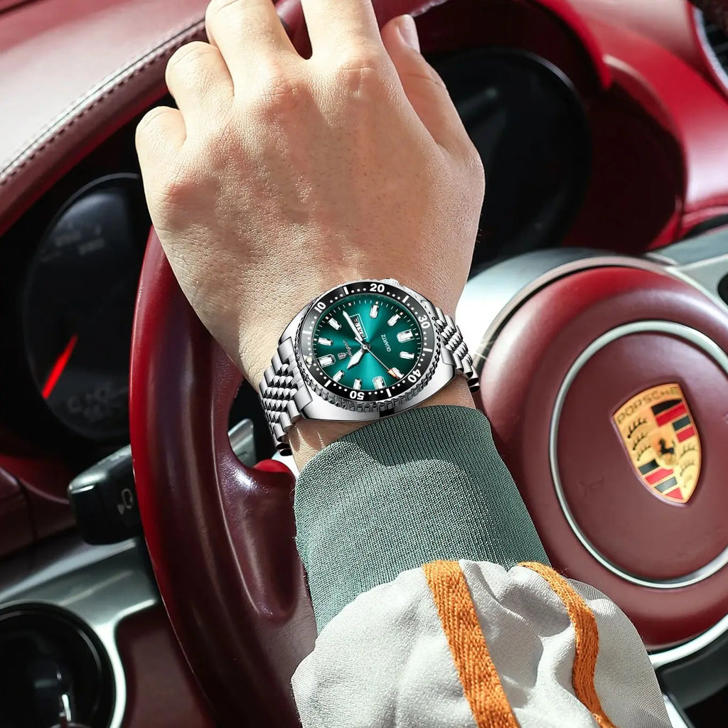 Large Full Calendar Watch – Luminous Dial with Hidden Clasp Bracelet