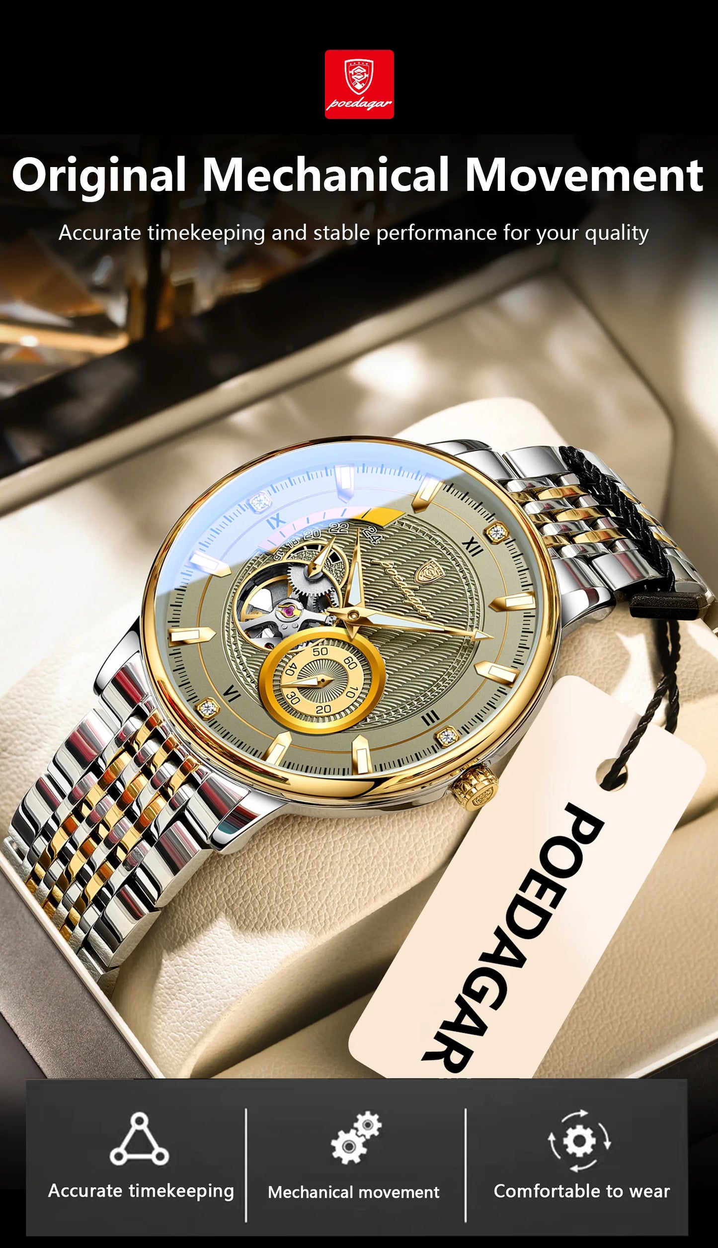 Automatic Skeleton Watch – Luminous Tourbillon Style with Sapphire Crystal