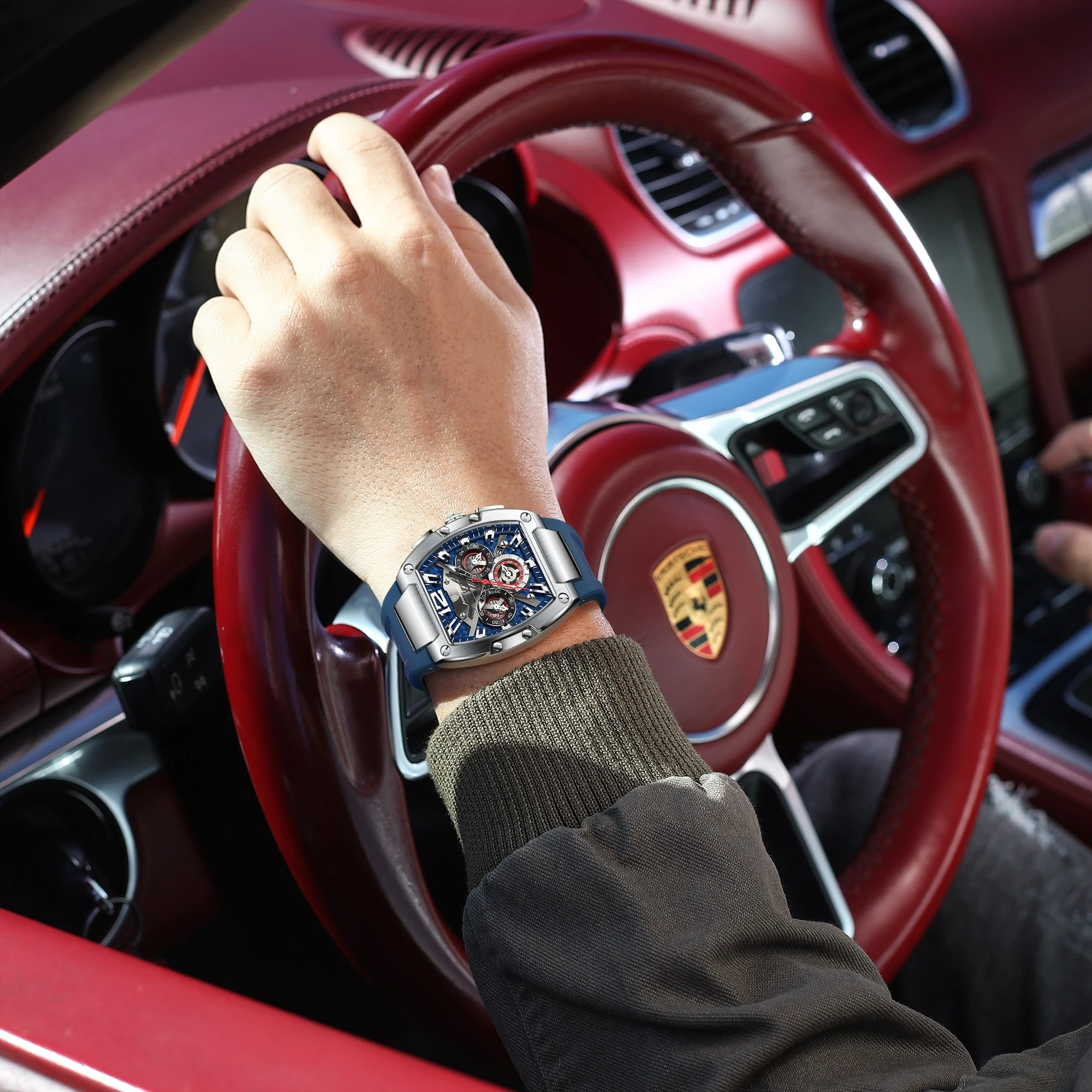 Bold Tonneau Timepiece – Luminous Chronograph with Premium Silicone Strap
