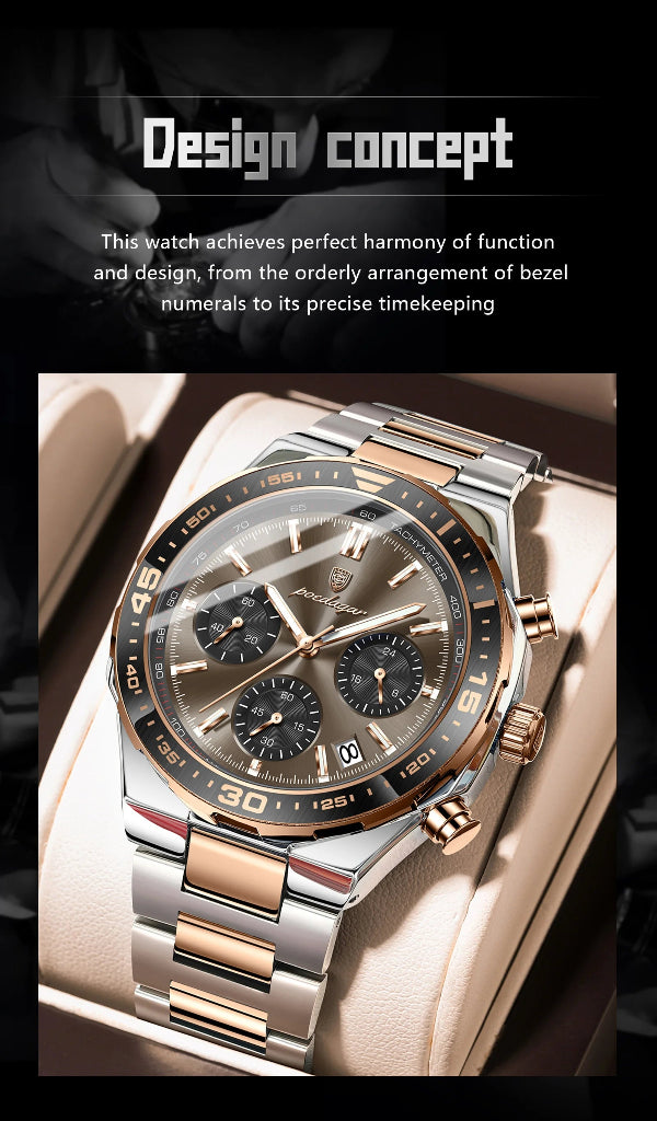 Business Chronograph Watch – Stainless Steel, Luminous Dial, Date Display
