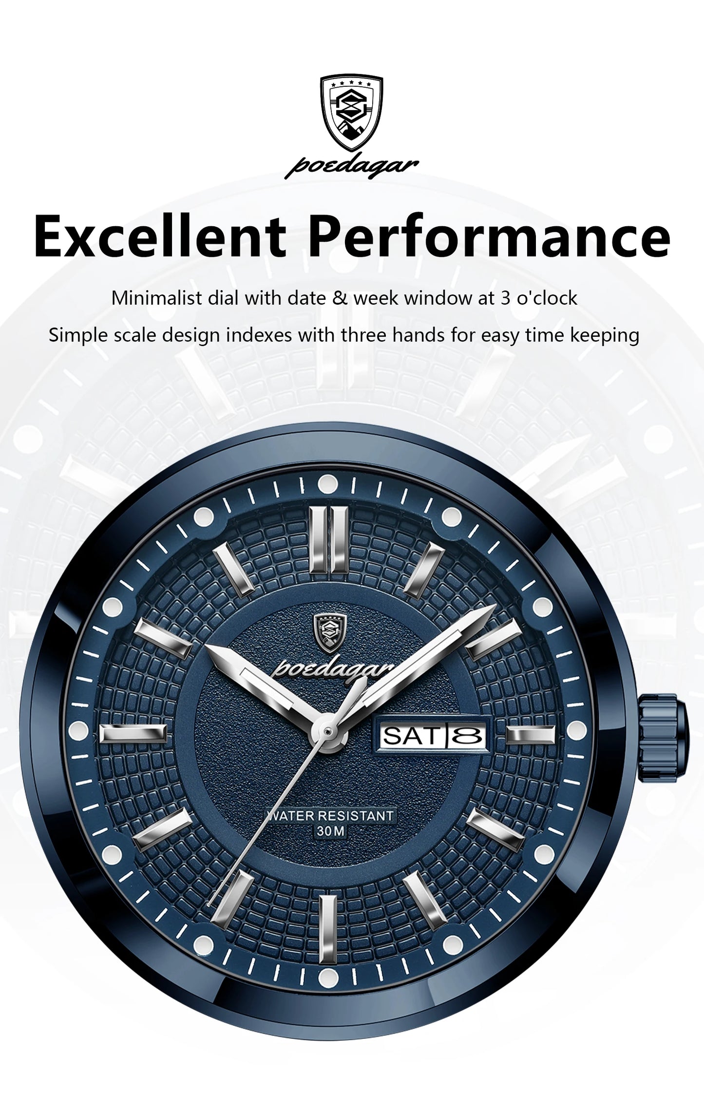 Full Calendar Sport Watch – Luminous Dial with Hidden Clasp Bracelet