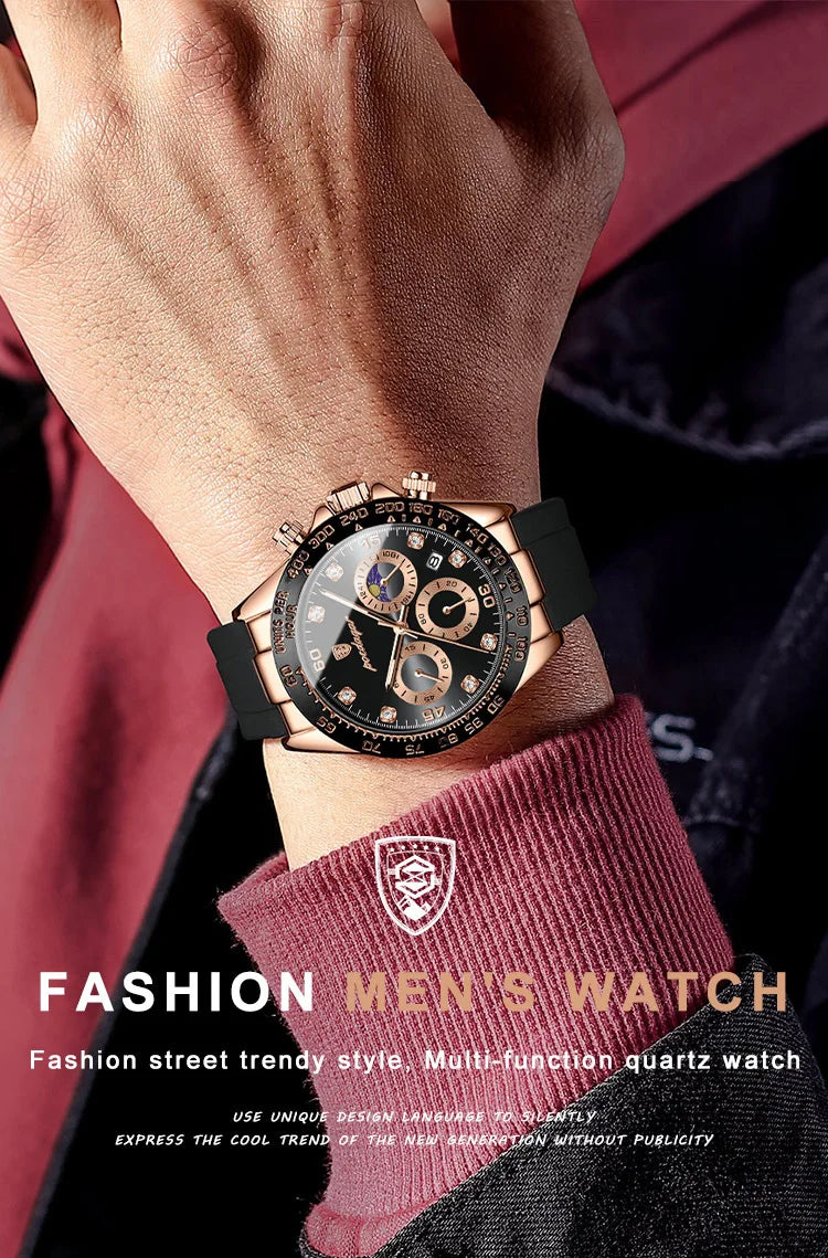 Chronograph Watch with Bamboo Strap – Luminous Dial & Date