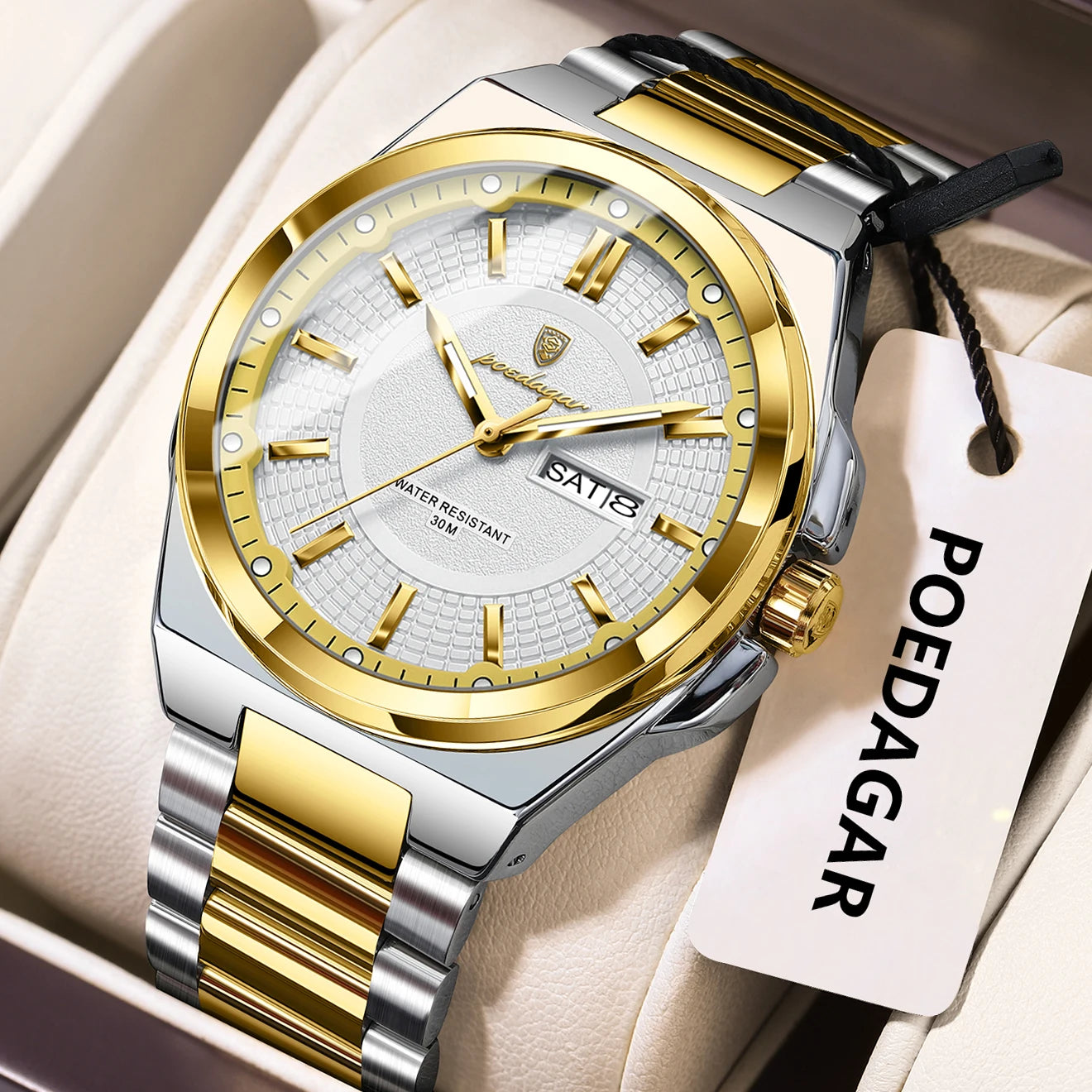 Full Calendar Sport Watch – Luminous Dial with Hidden Clasp Bracelet