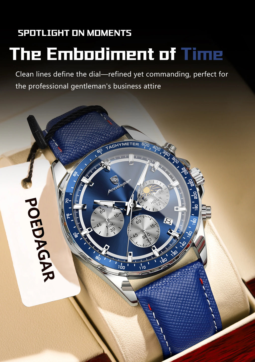 Leather Chronograph Watch – Luminous Dial with Date