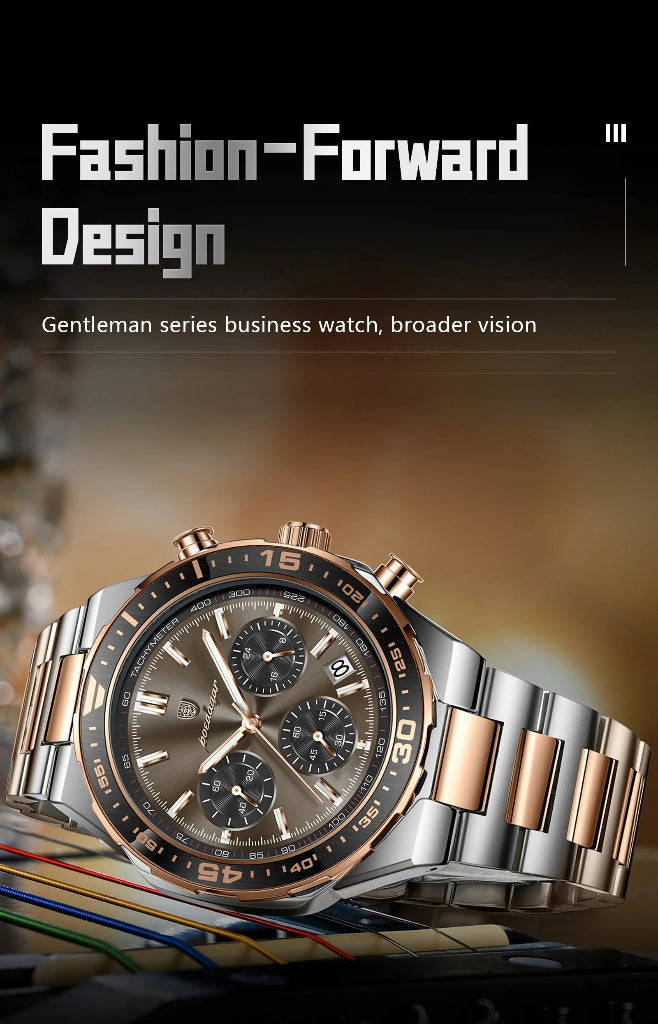 Business Chronograph Watch – Stainless Steel, Luminous Dial, Date Display